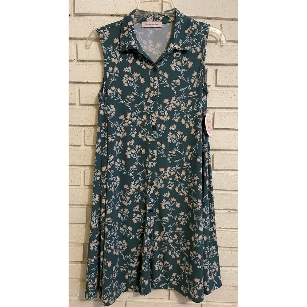 NEW Harlow‎ & Rose Green Floral A-line Button up Dress Size Small NWT